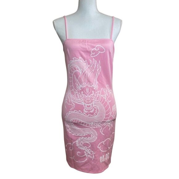 EHU & Co Dresses & Skirts - BOGO! EHU & Co Pink Sleeveless Bodycon Dragon Dress Adjustable Straps W/ zip NWT